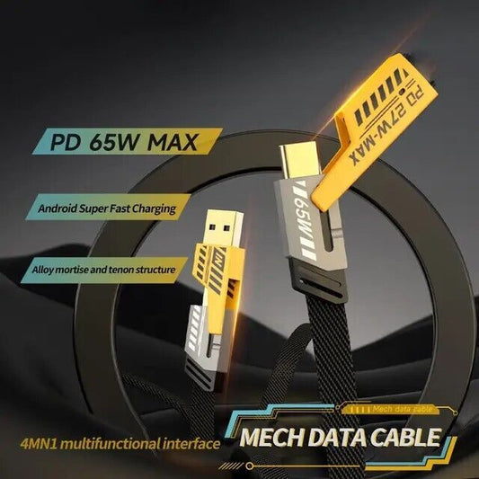 4-in-1 Metal Fast Charging Cable (1.5m, 65W) – iPhone, Type-C, USB Compatible