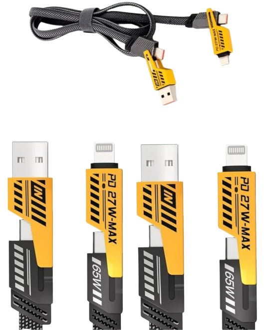 4-in-1 Metal Fast Charging Cable (1.5m, 65W) – iPhone, Type-C, USB Compatible